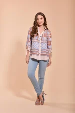 Camisa Estampada Manga Laço